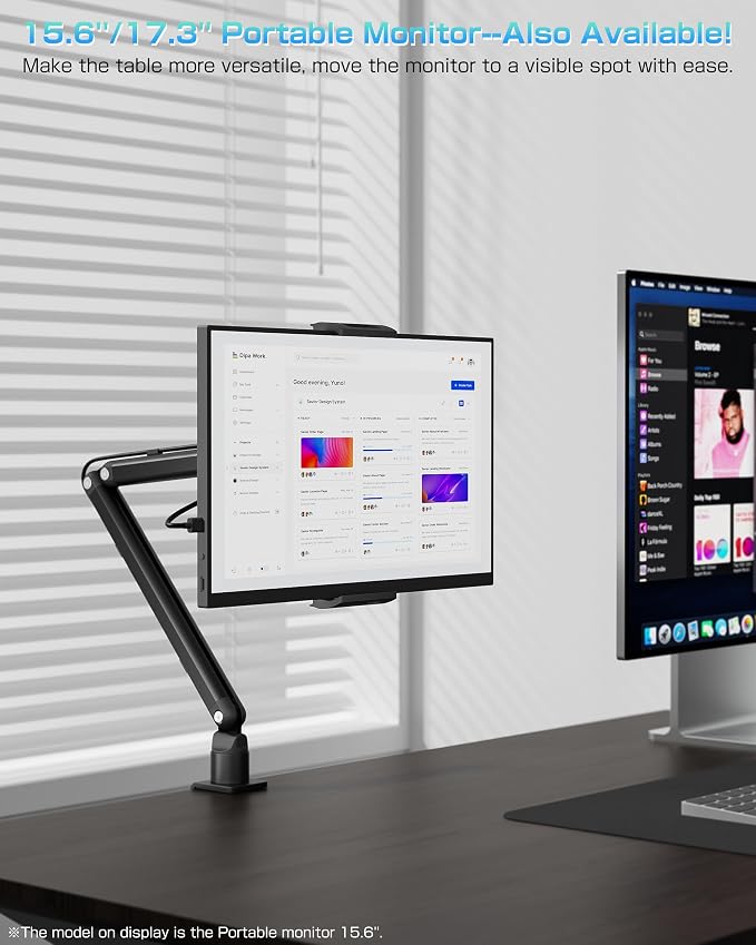 Tablet Arm Stand for Desk, Portable Monitor Stand Holder 15.6'',17.3'', Aluminum Alloy Foldable Arm Mount with 360° Rotating Desk Mount Compatible with 4.7-17.3inch Tablet, Cell Phone (Black)