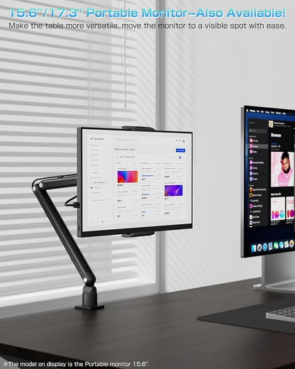 Tablet Arm Stand for Desk, Portable Monitor Stand Holder 15.6'',17.3'', Aluminum Alloy Foldable Arm Mount with 360° Rotating Desk Mount Compatible with 4.7-17.3inch Tablet, Cell Phone (Black)