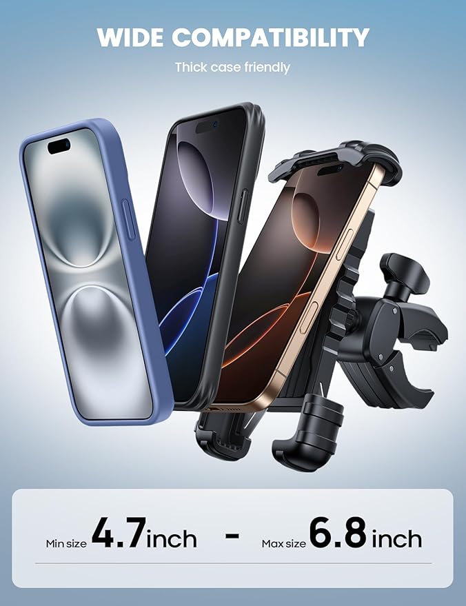 Lamicall Bike Phone Holder Mount - [Lockable & Rotating] Motorcycle Handlebar Phone Mount Clamp, Gifts, E-Bike, ATV Scooter Phone Clip for iPhone Air 17 16 15 14 Pro Max Plus, S20, 4.7-6.8" Cellphone