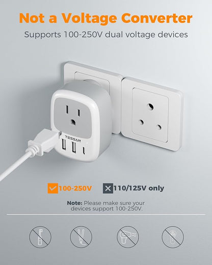 TESSAN US to India Plug Adapter, Type D Travel Adapter, 3 Pack
