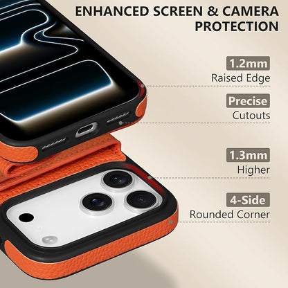 Keallce Case for iPhone 17 Pro Max 6.9" Crossbody Wallet Case, Lanyards & Wrist Straps with Phone Tabs, Flip Case with RFID Blocking 4 Card Holder Slots Kickstand, Protective Cover for Women, Orange