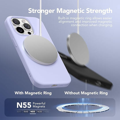 GONEZ Magnetic for iPhone 15 Pro Case, Compatible with MagSafe, [Screen Protector + Camera Lens Protector], Silicone Shockproof Anti-Scratch Protective Phone Case 6.1 inch, Lilac