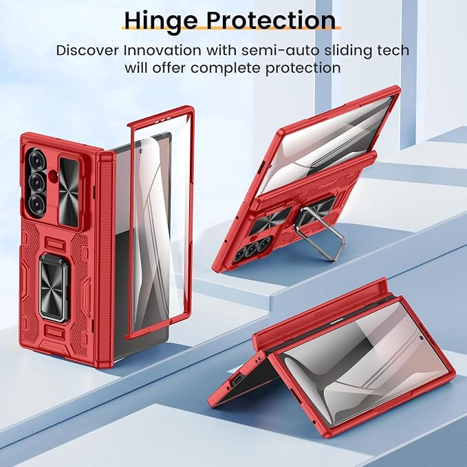 VEGO for Samsung Z-Fold 7 Case with Rotating Stand&Slide Camera Cover Red | Z Fold 7 Case with Screen Protector & Hinge Protecion Anti-Drop Shockproof Kickstand Case for Samsung Galaxy Fold 7