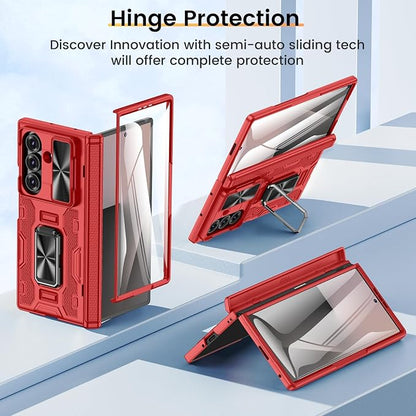 VEGO for Samsung Z-Fold 7 Case with Rotating Stand&Slide Camera Cover Red | Z Fold 7 Case with Screen Protector & Hinge Protecion Anti-Drop Shockproof Kickstand Case for Samsung Galaxy Fold 7