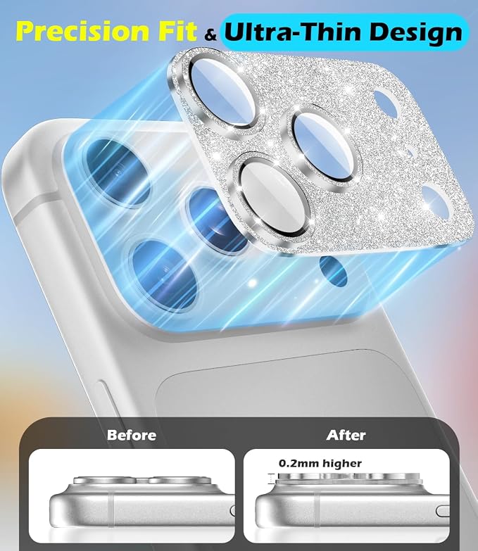 imluckies Compatible with iPhone 17 Pro Camera Lens Protector Bling, Ultra HD Tempered Glass Shiny Diamond Camera Plate Sparkle Screen Protection, 9H Anti-Scratch & Easy Install, Glitter Sliver