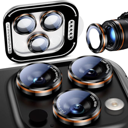 Uyiton for iPhone 17 Pro Max/17 Pro/16 Pro Max/16 Pro/15 Pro Max/15 Pro/14 Pro Max/14 Pro Camera Lens Protector - Military-Grade Tempered Glass Metal Camera Cover, Easy to Install,Black+Orange