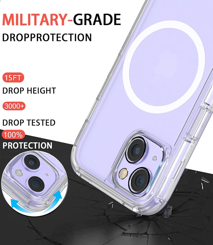 Diverbox for iPhone 13 Case [Compatible with MagSafe] [Shockproof] [Dropproof] [with Screen Protector ] 3in1 Heavy Duty Protection Phone Case Cover for Apple iPhone 13 (Matte Clear(Magnet))