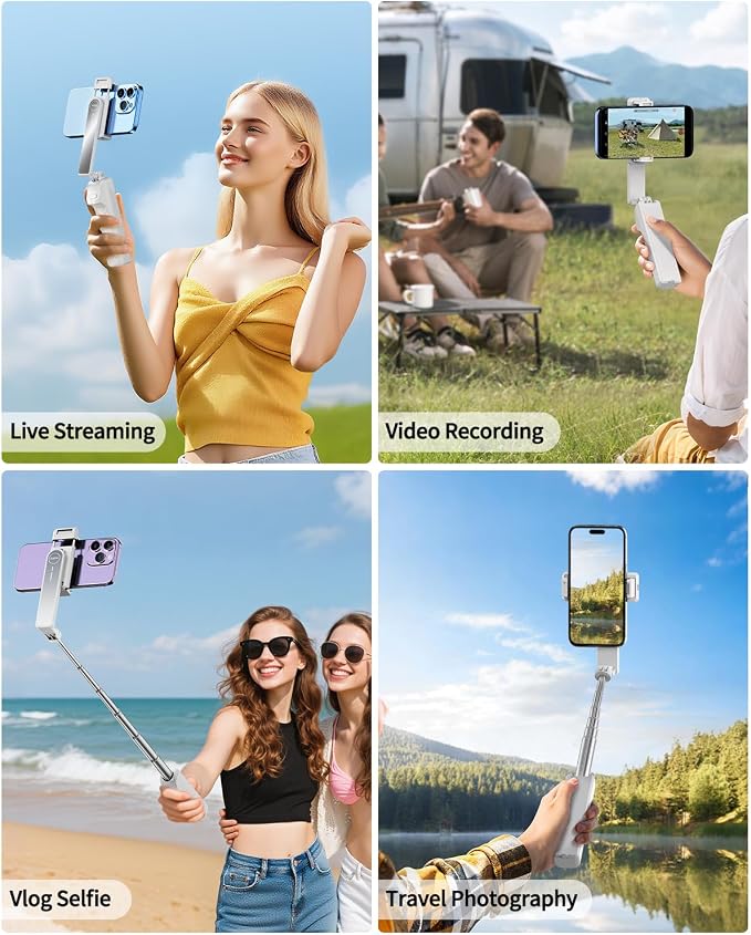 yAyusi New Ultra Mini Selfie Stick for iPhone, Extendable Aluminum Portable Selfie Stick with Remote, Compact Phone Selfie Sticks Compatible with 4-7" Phones for Vlog/Video Record/Live Stream (White)