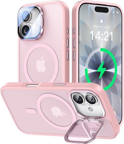 [Upgraded Full Camera Protection] for iPhone 17 Case with Camera Cover Stand [Fit for MagSafe][10FT Mil-Grade Protection] Translucent Magnetic iPhone 17 Phone Case, Pink