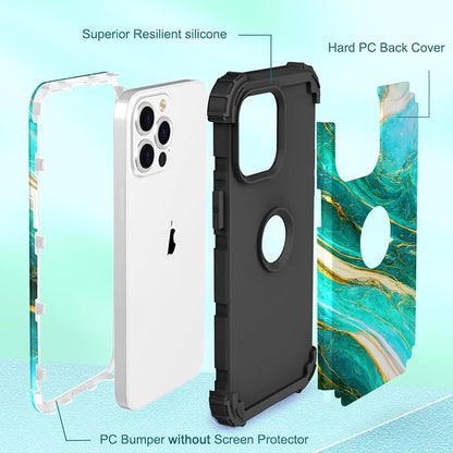 Hocase for iPhone 14 Pro Max Case, Heavy Duty Shockproof Protection Soft Silicone Rubber+Hard Plastic Bumpers Hybrid Protective Case for iPhone 14 Pro Max 2022 - Emerald Green