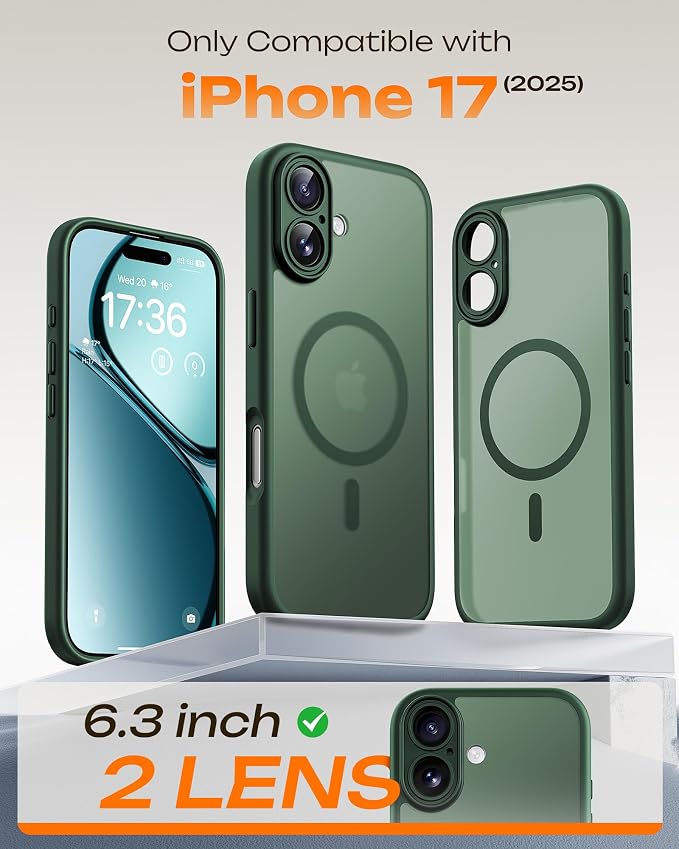 TOCOL for Phone 17 Case, Compatible with Magsafe Charger, Full Camera Protection, Drop Protection, Translucent Matte Phone Case for Phone 17 6.3 inch (Alpine Green)
