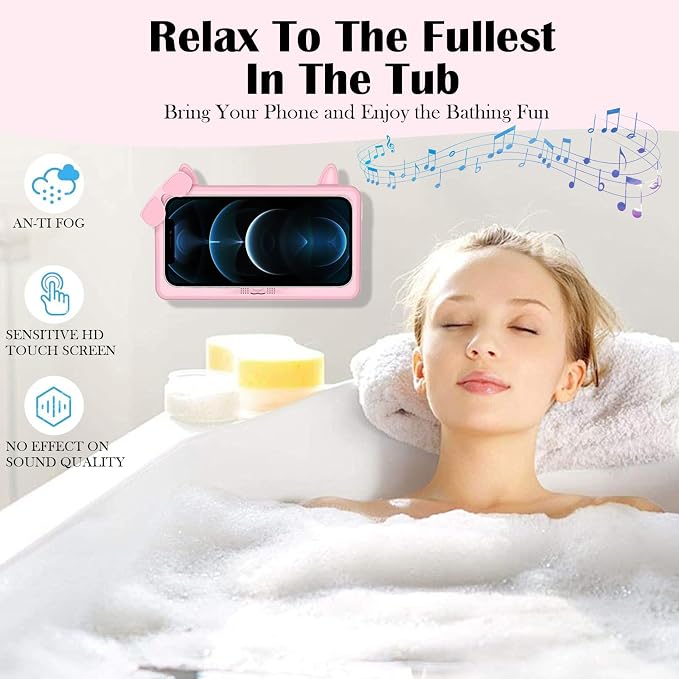Shower Phone Holder Waterproof, Anti-Fog Touch Screen Shower Phone Case, 480 Rotation Wall Phone Mount Stand for Bathroom Batheub Kitchen Wall Mirror, Compatible with 4.7"-6.8" Phones (Pink)