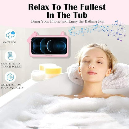 Shower Phone Holder Waterproof, Anti-Fog Touch Screen Shower Phone Case, 480 Rotation Wall Phone Mount Stand for Bathroom Batheub Kitchen Wall Mirror, Compatible with 4.7"-6.8" Phones (Pink)