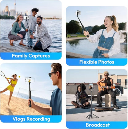 ULANZI Phone Tripod, SK26 40" Portable Selfie Stick for iPhone, 2 in 1 Adjustable Tripod with Bluetooth Remote Cold Shoe Mount, Portable Phone Stand Lightweight for Travel Photo Video Stream Vlog