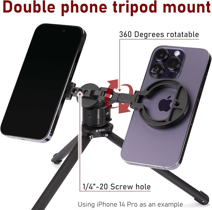 Double Magnetic Ring Phone Holder – Attach to Any Iron Surface | 1/4" Screw Hole | Compatible with iPhone 17/16/15/14/13/12 Pro Max Series & Magnetic Cases (MS-02R)