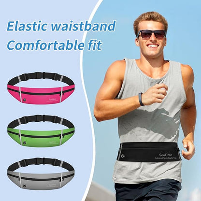 SooGree Slim Running Belt Sport Fanny Pack, Reflective Waist Pack, Waterproof Phone Holder, Jogging Pouch for Phone Money, Black