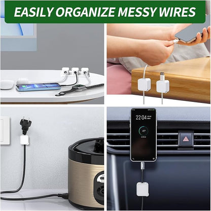Magnetic Cable Organizer for Desk – Upgraded Wire Clips with Adhesive Base – Desktop Cord Holder for USB, Charging Cables – 6 Clips + 1 Magnetic Base (White)