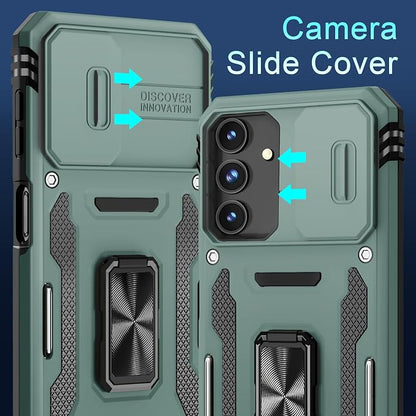 DEERLAMN Case for Samsung Galaxy A16 5G with Slide Camera Cover+Screen Protector (1 Pack), Rotated Ring Kickstand Military Grade Shockproof Protective Cover-Green
