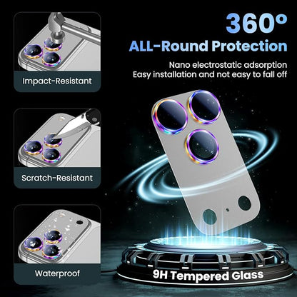 Uyiton for iPhone 17 Pro Max Camera Lens Protector, Not Easy to Break [Strong Adsorption][Case-Friendly] Metal Tempered Glass Rear Camera Screen Cover, Colorful Silver