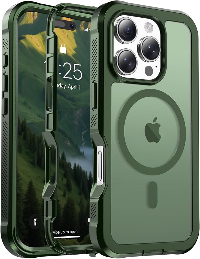 jaroco Magnetic for iPhone 16 Pro Case, [Compatible with MagSafe][Military Grade Drop Protection][Heavy Duty Protection][Non-Slip][Shockproof] 2-Layer Durable Bumper Phone Case 6.3''-Army Green