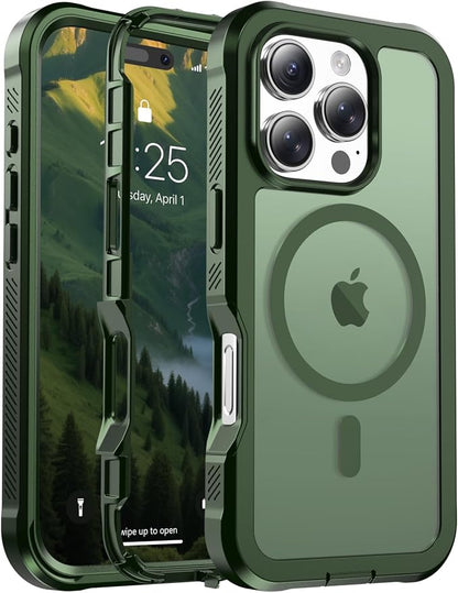 jaroco Magnetic for iPhone 16 Pro Case, [Compatible with MagSafe][Military Grade Drop Protection][Heavy Duty Protection][Non-Slip][Shockproof] 2-Layer Durable Bumper Phone Case 6.3''-Army Green