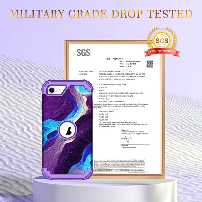 Hocase for iPhone SE 2022/2020 Case, Heavy Duty Shockproof Protection Hard Plastic+Silicone Rubber Hybrid Protective Case for iPhone SE 3rd/2nd Generation (4.7") - Blue Purple Marble