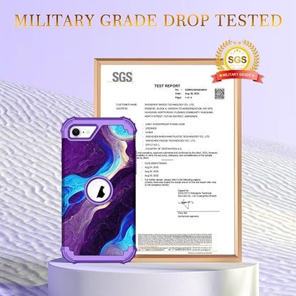 Hocase for iPhone SE 2022/2020 Case, Heavy Duty Shockproof Protection Hard Plastic+Silicone Rubber Hybrid Protective Case for iPhone SE 3rd/2nd Generation (4.7") - Blue Purple Marble
