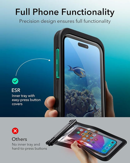 ESR Waterproof Phone Pouch for iPhone 15 Pro Max /14 Pro Max, Underwater Touch Sensitivity, IPX8 Floating Waterproof Cellphone Case with Lanyard, Dry Bag for Snorkeling, Black, 2 Pack
