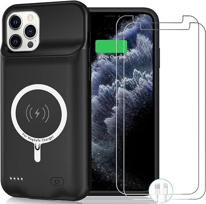 Battery Charging Case for iPhone 12 Pro Max, 12000mAh High Capacity Portable Rechargeable Battery Case Qi Wireless Charging with iPhone 12 Pro Max (6.7 inch) Extended Battery Charger Cover(Black)