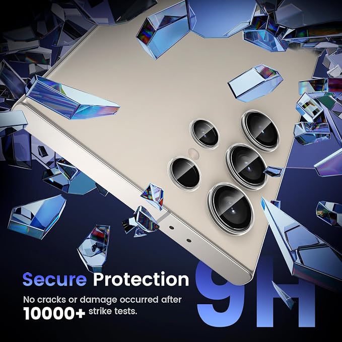 Tensea (3+2PCS for Samsung Galaxy S24 Ultra 5G Camera Lens Protector, 9H Tempered Glass Camera Cover Screen Protector Metal Individual Ring for S24 Ultra 5G 2024 [Installation Tray][Case Friendly]