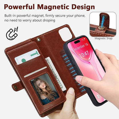Wallet Case for iPhone 15 Plus with Card Holder/Crossbody Wallet/Strap| RFID Blocking | Magnetic | Kickstand | Detachable | PU Leather Phone Case for iPhone 15 Plus,6.7 in,Brown