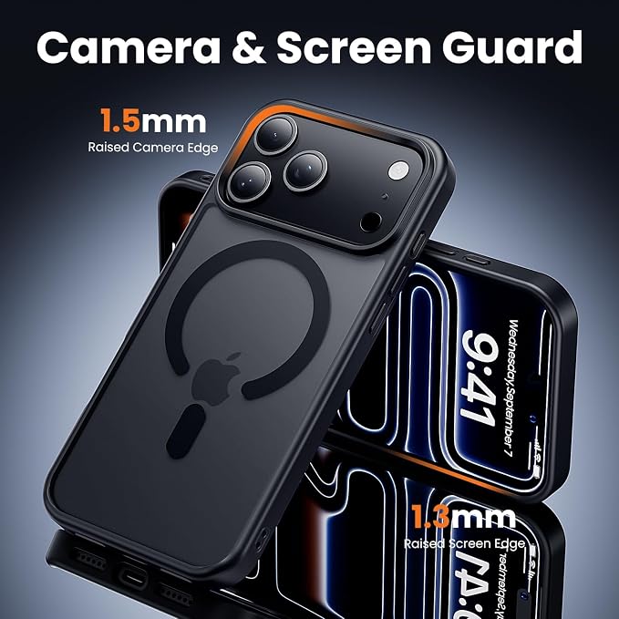 3 in 1 for iPhone 17 Pro Case Matte Black,Fits MagSafe, Screen Protector*1 Camera Lens Protector*1,Matte Skin Feeling Back, Cover Military-Grade Protection