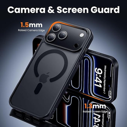 3 in 1 for iPhone 17 Pro Case Matte Black,Fits MagSafe, Screen Protector*1 Camera Lens Protector*1,Matte Skin Feeling Back, Cover Military-Grade Protection