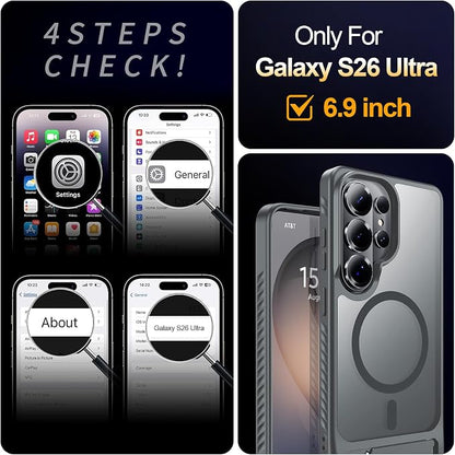 For Samsung Galaxy S26 Ultra Case with Kickstand,1*Screen Protector,[Compatible with Magsafe]Translucent Matte Military-Grade Protection,Magnetic Phone Case for Samsung Galaxy S26 Ultra,6.9"-Gray
