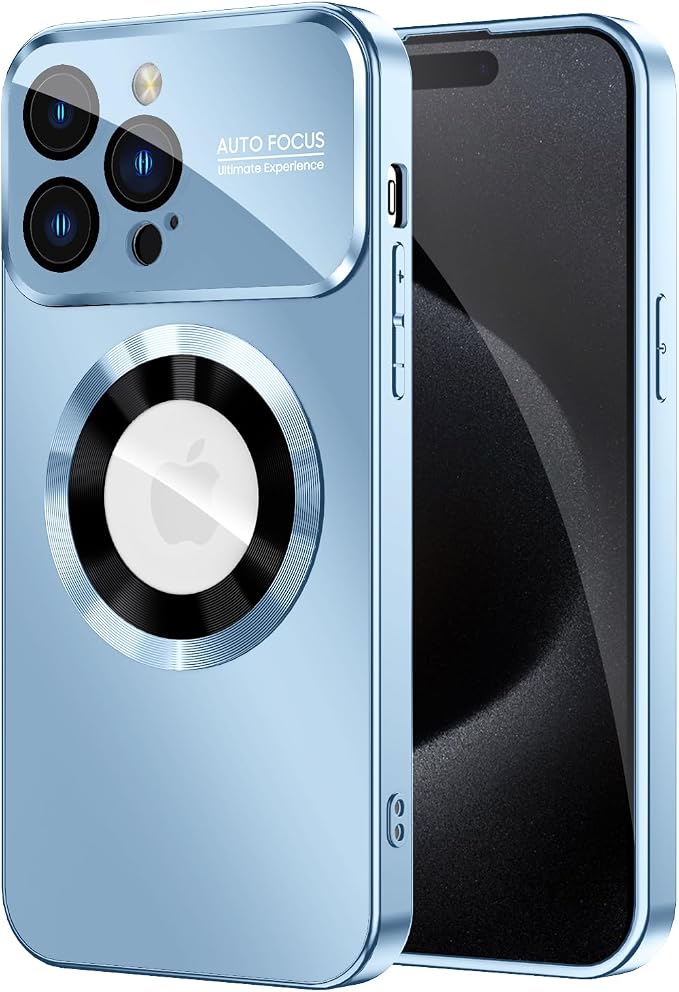 Magnetic for iPhone 15 Pro Max Case, Compatible with MagSafe, Built-in Camera Lens Protector, Logo View, Military Grade Drop Proof Phone Case Cover, Sierra Blue