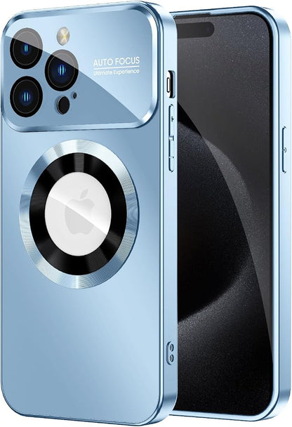 Magnetic for iPhone 15 Pro Max Case, Compatible with MagSafe, Built-in Camera Lens Protector, Logo View, Military Grade Drop Proof Phone Case Cover, Sierra Blue