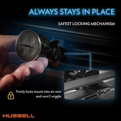 HUSSELL Magnetic Phone Car Mount, Air Vent Phone Mount for Car 360° Adjustable Universal Magnet Phone Holder - Compatible with Any Cell Phone, iPhone Galaxy LG Huawei