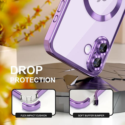 Misea Magnetic for iPhone 17 Case Compatible with MagSafe [Never Yellowing] [Military Grade Drop Protection] Full Camera Lens Protector Plating Soft Clear Phone Case for Women, Lavender Purple
