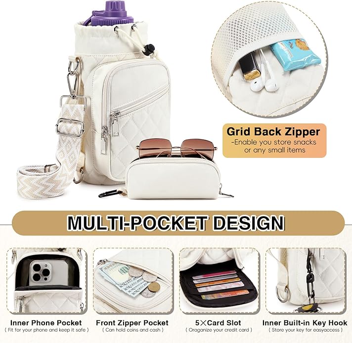 AGLOD Water Bottle Carrier Bag with Strap, Water Bottle Holder Crossbody Bags for Women Men for Walking, Hiking,Cycling