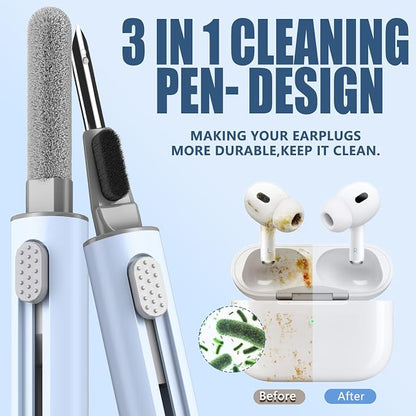【1 Pack】 Cleaner Kit for AirPods Pro 1 2 3 Earbuds,Cleaning Kit Pen Shape with Soft Brush Flocking Sponge Tool for Bluetooth Earphones Headphones Charging Case,Phone,Camera and Computer(Blue)