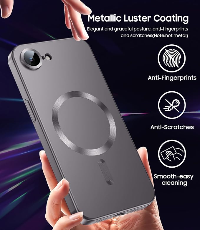 Magnetic for iPhone 16e / 17e Case [Compatible with MagSafe][Built-in Camera Lens Protector] Slim Soft Silicone Bumper Shockproof Metallic Luster 17e Phone Case (Gray)
