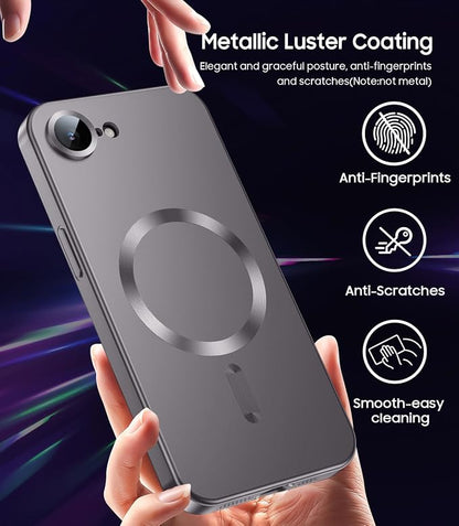 Magnetic for iPhone 16e / 17e Case [Compatible with MagSafe][Built-in Camera Lens Protector] Slim Soft Silicone Bumper Shockproof Metallic Luster 17e Phone Case (Gray)