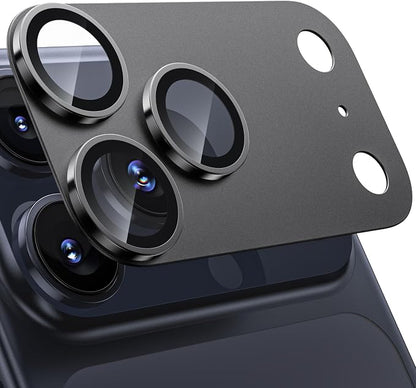 WSKEN for iPhone 17 Pro Max Camera Lens Protector, [Military Grade Shatterproof] [Strong Adhesion] Metal Aluminum Alloy Tempered Glass Camera Screen Protector, Black