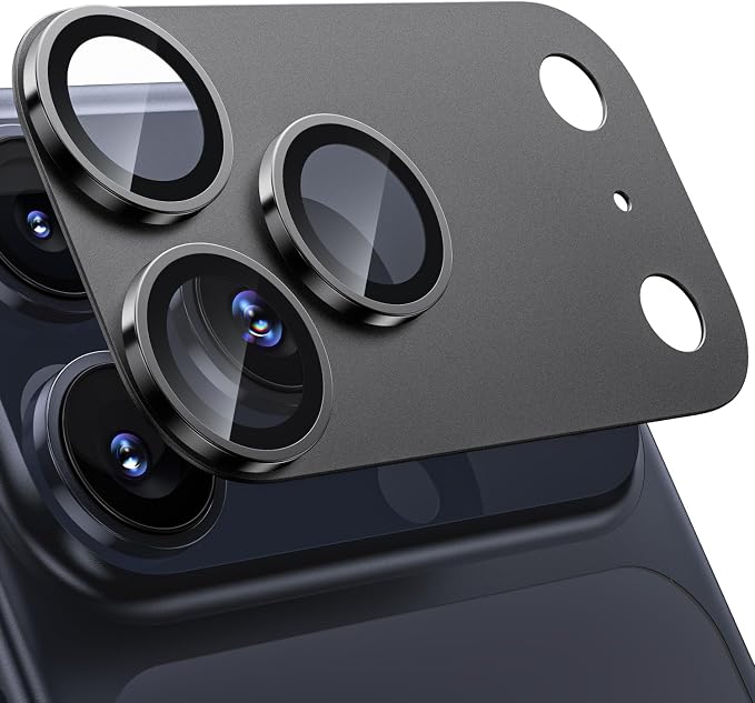 WSKEN for iPhone 17 Pro Camera Lens Protector, [Military Grade Shatterproof] [Strong Adhesion] Metal Aluminum Alloy Tempered Glass Camera Screen Protector, Black