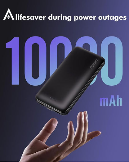 Miady 2-Pack Portable Charger, Slim 10000mAh Power Bank Travel Battery Pack | Dual USB丨3 Outputs 2 Inputs丨for Backpack Travel Camping丨Slim丨Compatible with iPhone Android etc丨Flight-Safe丨37Wh丨Black+Black