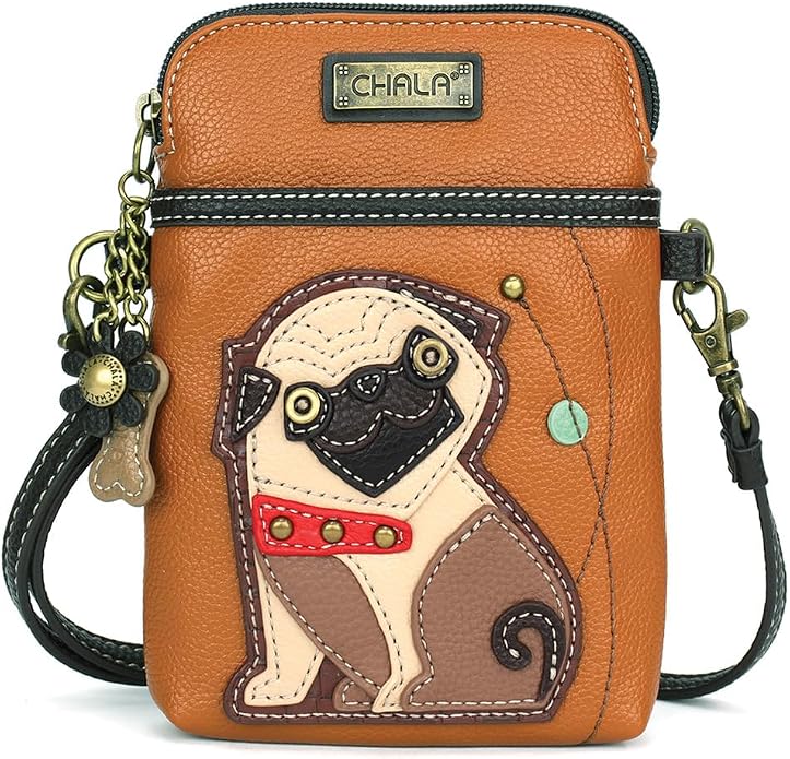 CHALA Dog Collection Cell Phone Crossbody Purse-Women PU Leather/Canvas Multicolor Handbag with Adjustable Strap