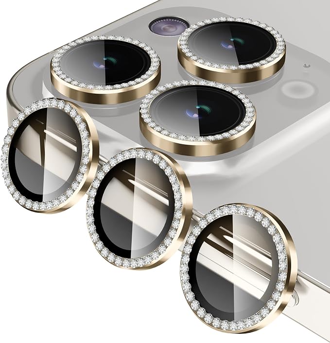 Jeluse Camera Lens Protector for iPhone 17 Pro Max/17 Pro/16 Pro Max/16 Pro/15 Pro Max/15 Pro/14 Pro Max/14 Pro, 9H Tempered Glass Screen Protector Cover Alignment Kit Metal Individual Ring
