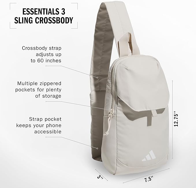 adidas Essentials 3 Sling Crossbody Bag (5L), Wonder Alumina Grey, One Size