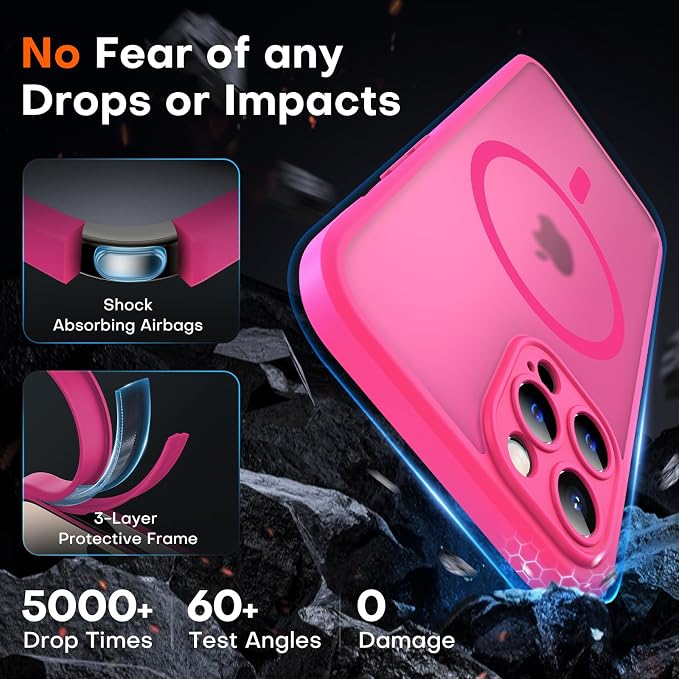 TOCOL for iPhone 12 Pro Max Case, Compatible with Magsafe Charger, Full Camera Protection, Translucent Matte for iPhone 12 Pro Max iPhone Case 6.7 inch (Hot Pink)