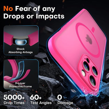 TOCOL for iPhone 12 Pro Max Case, Compatible with Magsafe Charger, Full Camera Protection, Translucent Matte for iPhone 12 Pro Max iPhone Case 6.7 inch (Hot Pink)